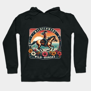 Wildflowers & Wild Horses Retro Western Cowgirl Riding Horse Hoodie